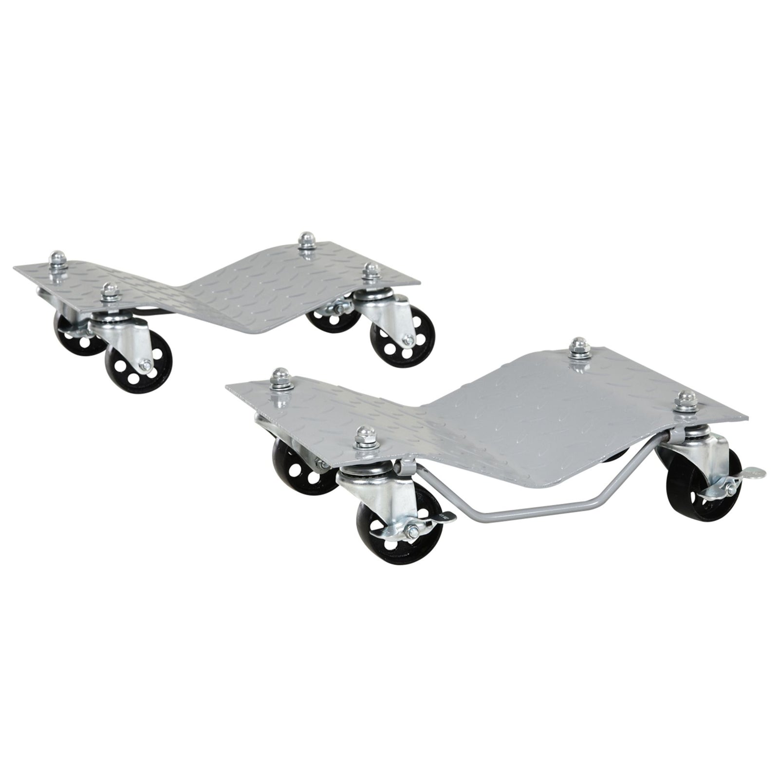 Two-Piece Car Wheel Dolly with Swivel Casters, Non-Slip Metal Plates, 680kg Capacity, Grey