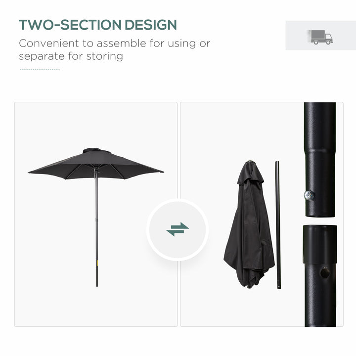 MCL 2m Garden Parasol Umbrella, Outdoor Sun Shade with 6 Sturdy Ribs for Balcony, Bench, Garden, Black