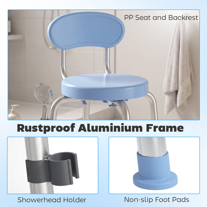 360° Swivel Shower Stool with Aluminium Frame, 5-Level Adjustable Heig