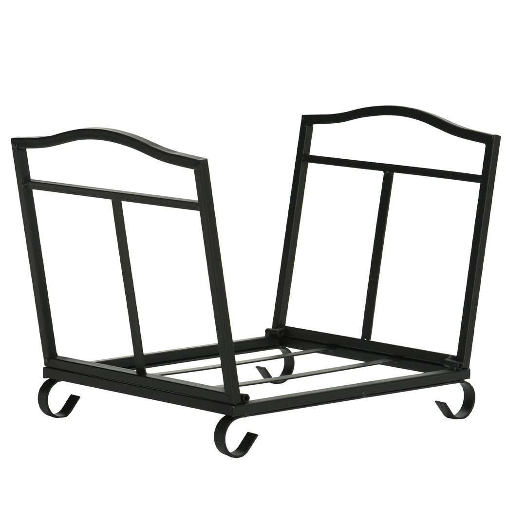 MCL Metal Firewood Log Holder Indoor Outdoor Folding Firewood Rack Fireplace Wood Storage Shelf w/ Scrolls, Rust-Resistant, Black, 48L x 34W x 37Hcm