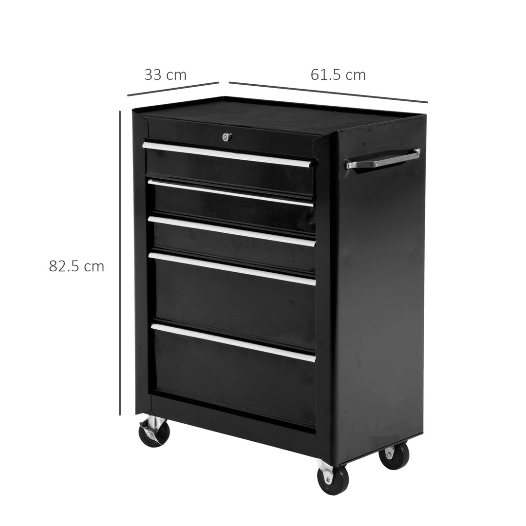 5-Drawer Tool Chest, Lockable Steel Tool Storage Cabinet with Wheels and Handle Tool Box for Garage, Workshop, Black