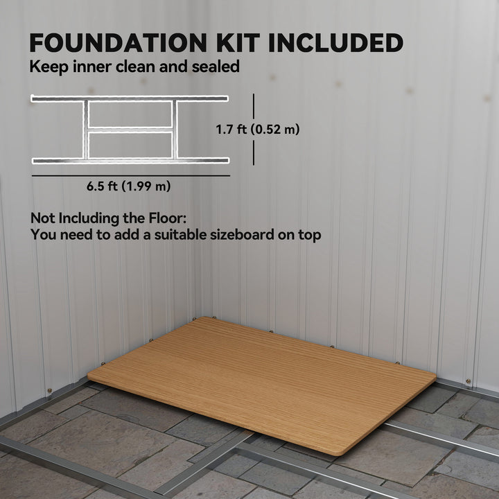7 x 4ft Galvanised Steel Garden Shed, with Foundation Kit - Grey