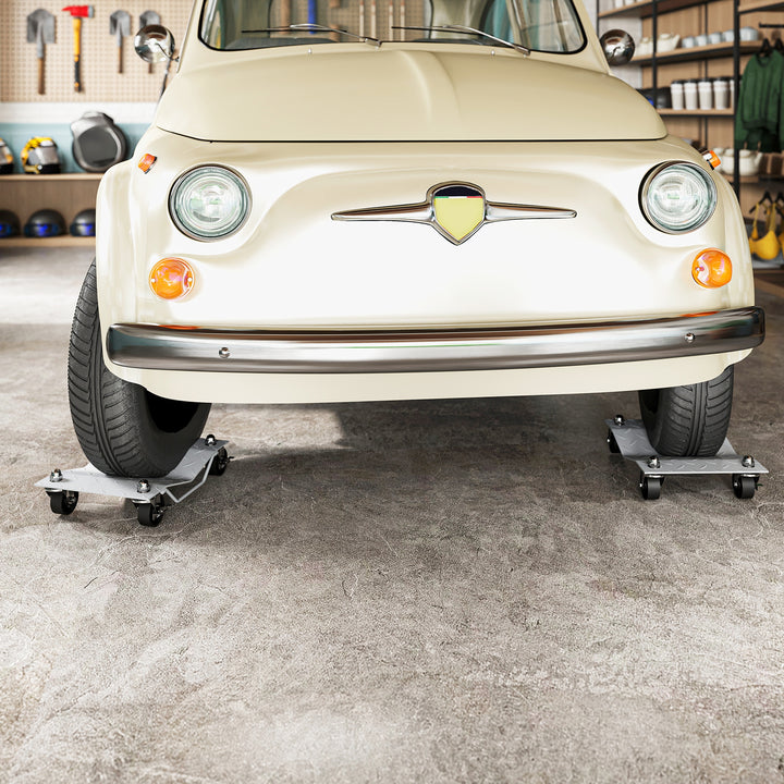 MCL Two-Piece Car Wheel Dolly with Swivel Casters, Non-Slip Metal Plates, 680kg Capacity, Grey