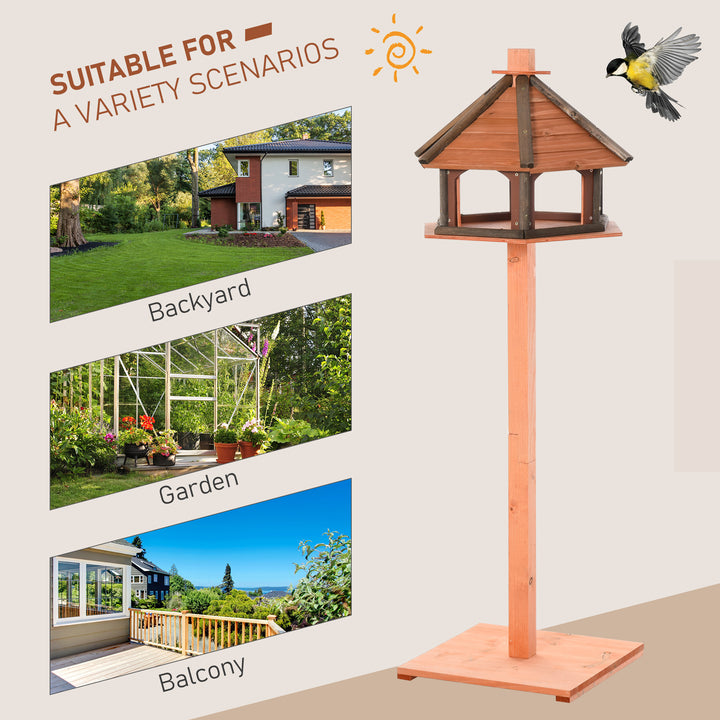 Wooden Bird Table Bird Feeding Station Playstand with Roof 130Hcm for Outdoor Brown