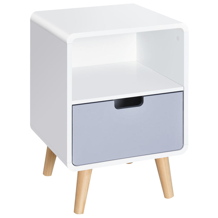 HOMCOM Bedside Cabinet in Scandinavian Design, Storage Nightstand with Drawer, White/Grey/Natural, 40Lx38Wx58H cm | Aosom UK