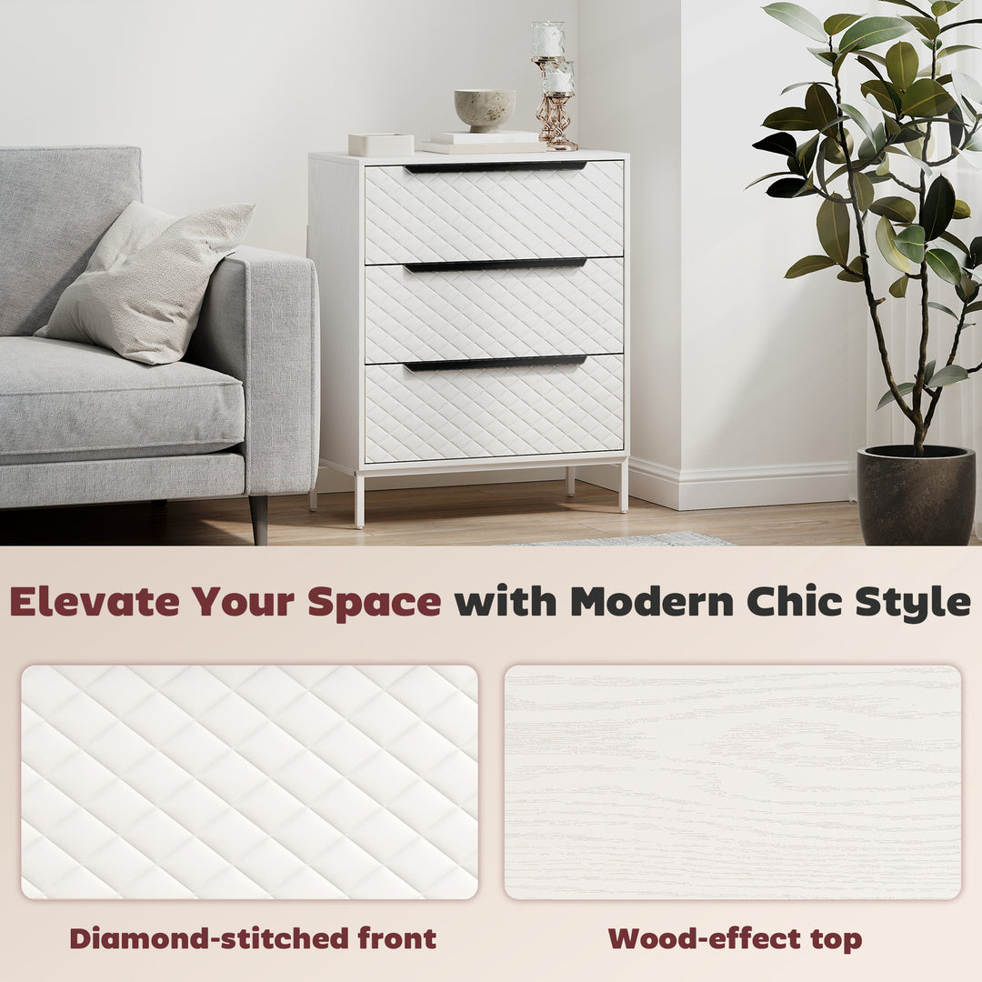 Chest of Drawers, Dresser with 3 Fabric Drawers and Aluminium Handles 