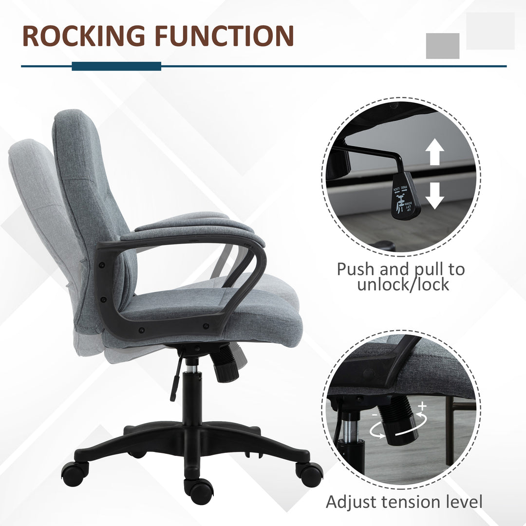 Office Chair, Fabric Desk Chair Mid Back Work Study Chair with Massage Lumbar Support, Adjustable Height and Swivel Wheels, Grey