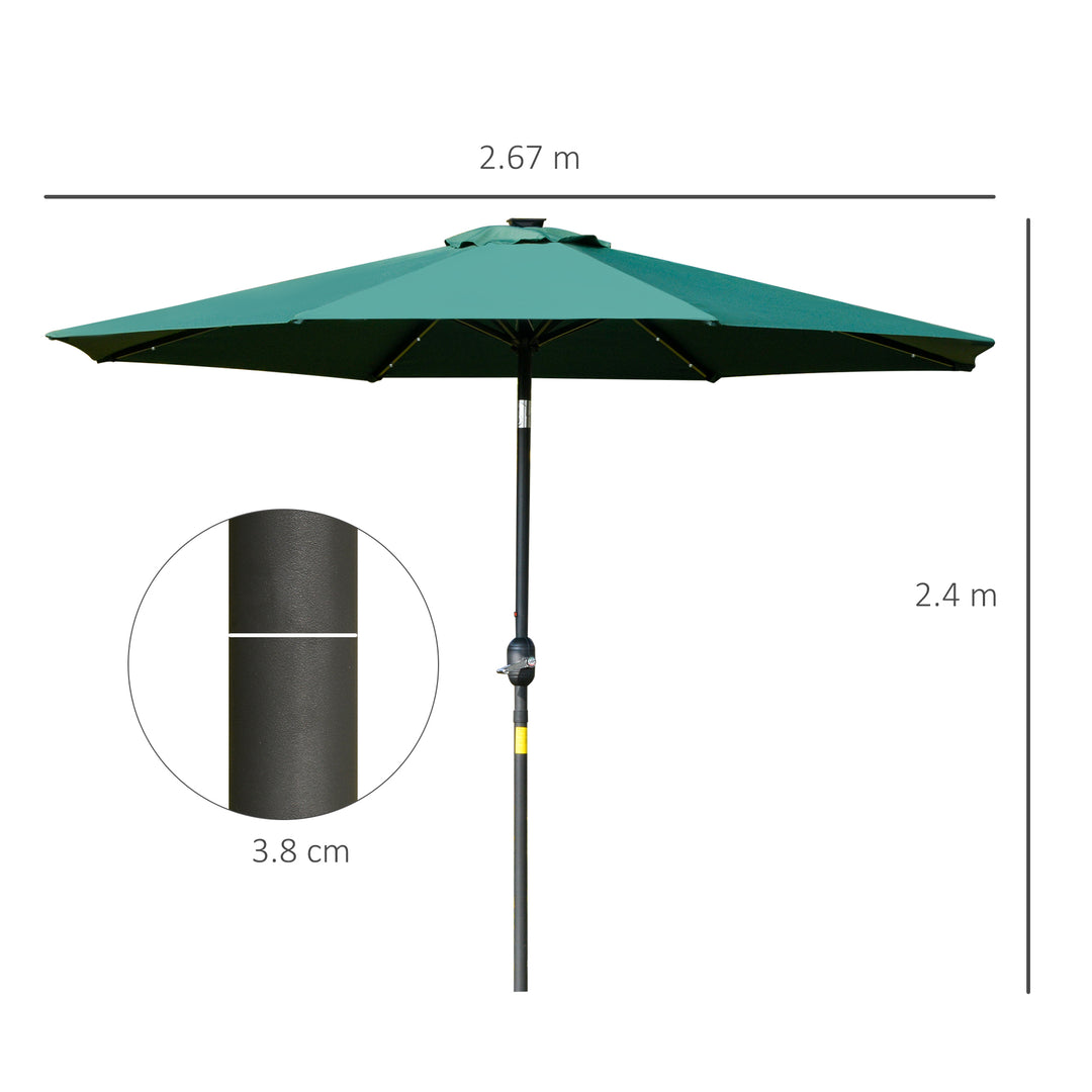 MCL 2.7m Patio Garden Umbrella Outdoor Parasol with Tilt Crank and 24 LEDs Lights (Green)
