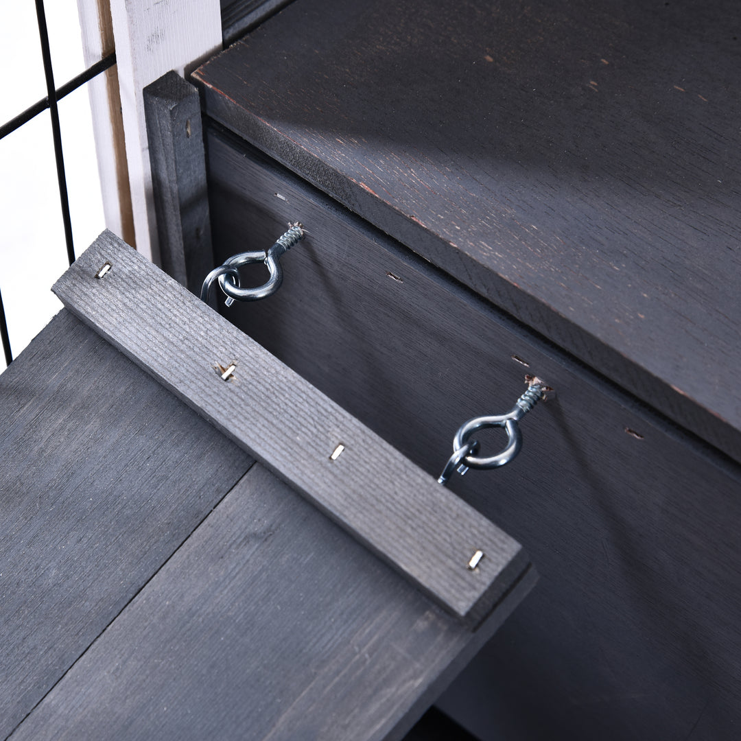 MCL Wooden Guinea Pig Hutch, 2-Floor Bunny Cage w/ Enclosed Run Area, Grey