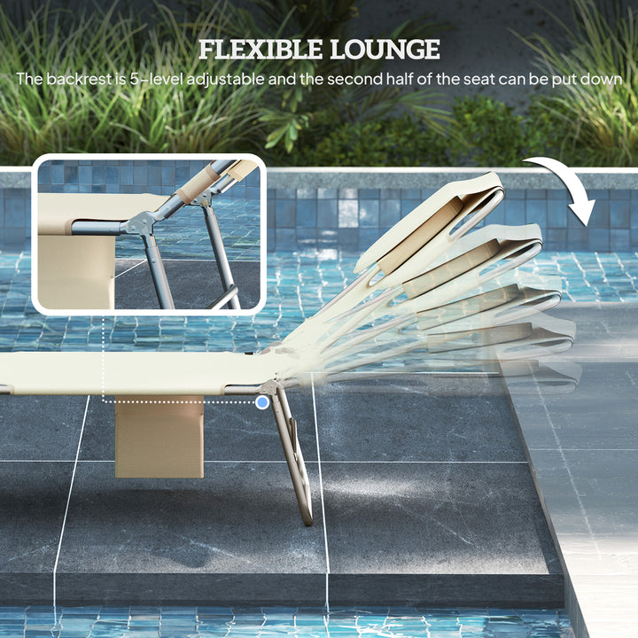 5-Position Adjustable Sun Loungers Set of 2 with Reading Hole and Side