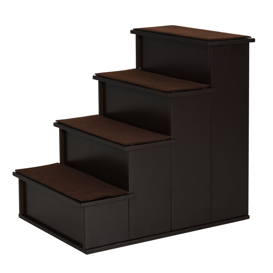 4 Step Wooden Dog Steps Pet Stairs for Dogs, Cat Ladder for Bed Couch with Non-Slip Carpet 40 x 59 x 54.2 cm, Dark brown