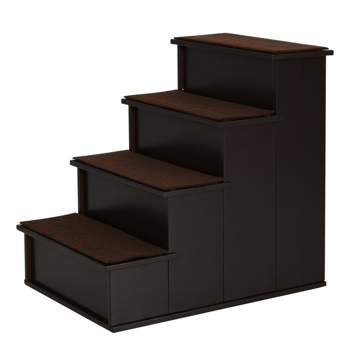 4 Step Wooden Dog Steps Pet Stairs for Dogs, Cat Ladder for Bed Couch with Non-Slip Carpet 40 x 59 x 54.2 cm, Dark brown