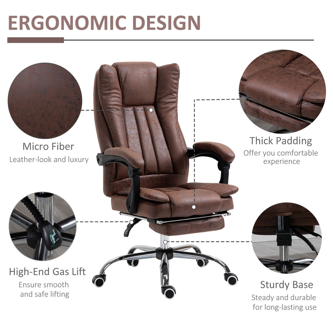Vinsetto Ergonomic Desk Chair Home Office Chair with Reclining Function Armrests Swivel Wheels Footrest Brown
