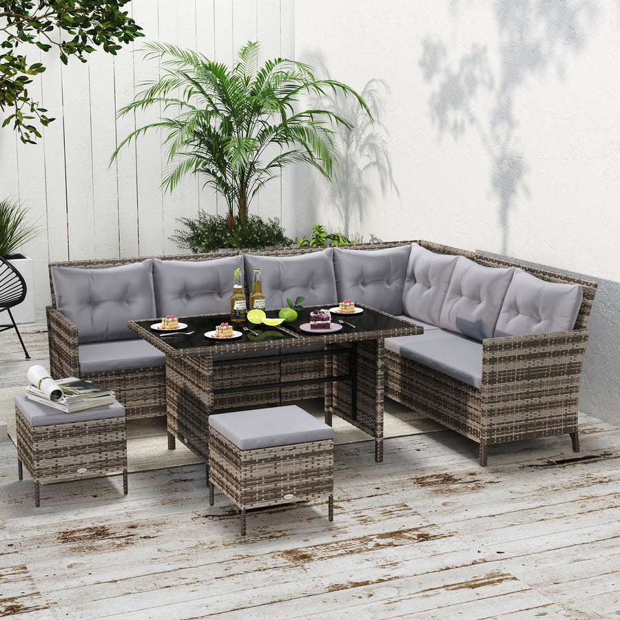 8 Seater Patio wicker Sofa Set ,Outdoor Couch with Table & Cushions, Grey