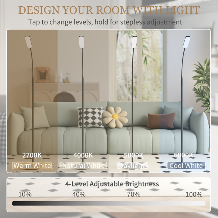 LED Floor Lamp, Standing Lamp with Remote & Touch Control, Stepless Dimmable Colours Temperature & Brightness, 360° Adjustable Gooseneck, 1 Hour Timer, Memory Function for Living Room, Black