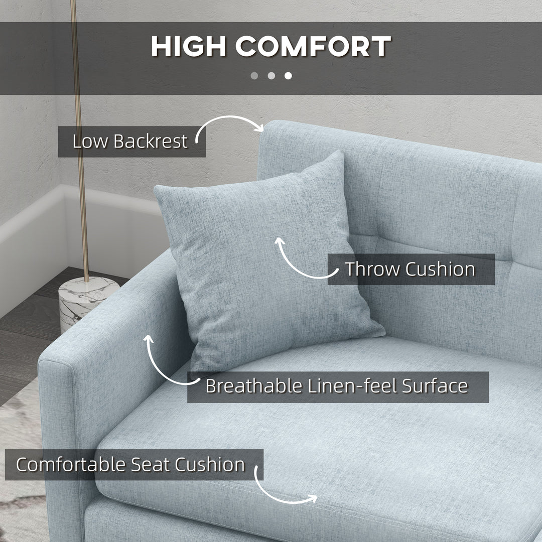 165cm 3 Seater Sofa for Living Room, Modern Fabric Couch, Tufted Small Couch Sofa Settee with Steel Legs and 2 Storage Pockets for Bedroom and Home Office, Blue
