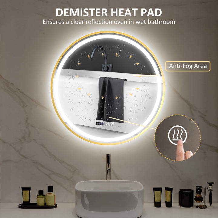 80cm Anti-Fog LED Bathroom Mirror - Gold Tone