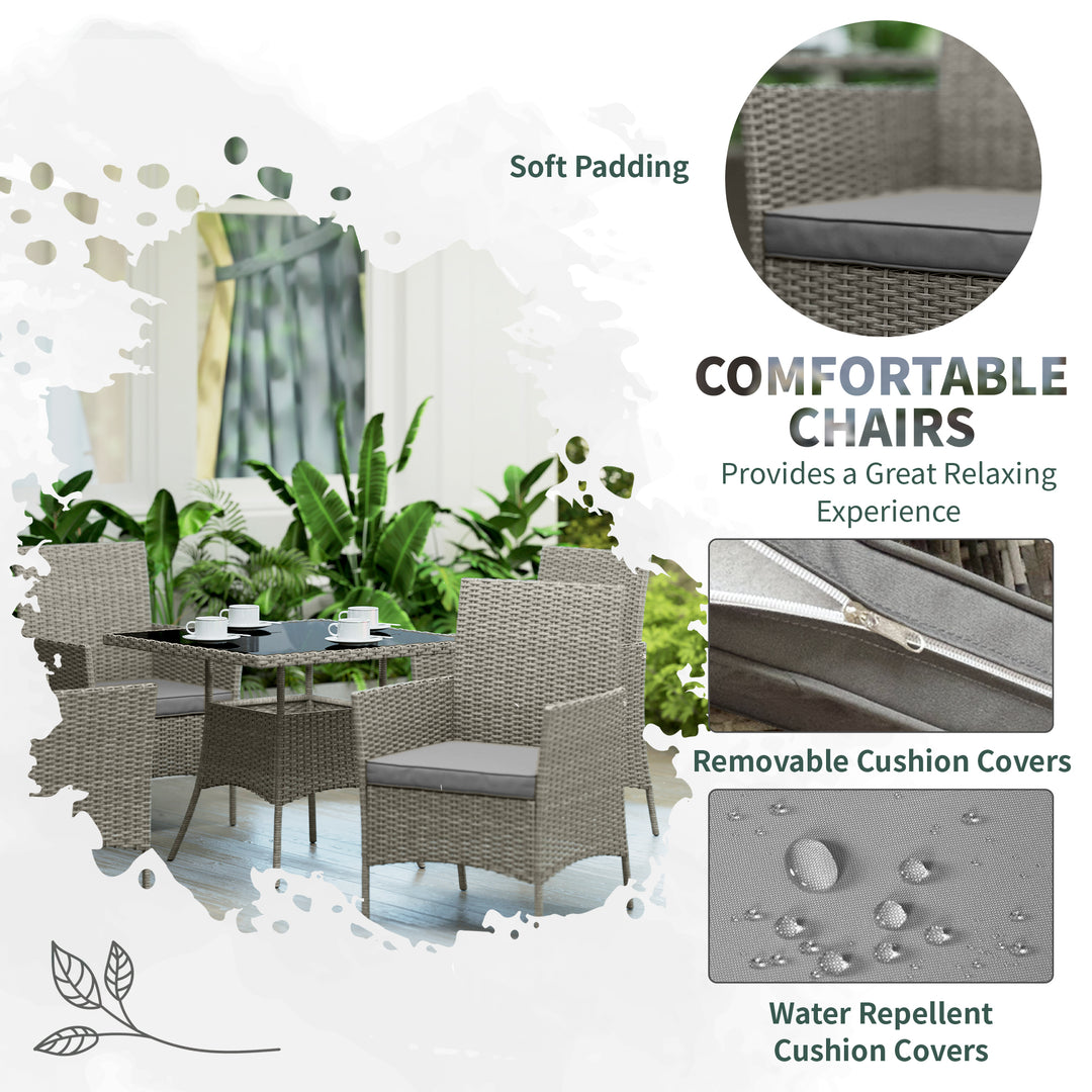 Five-Pieces Rattan Dining Set - Light Grey