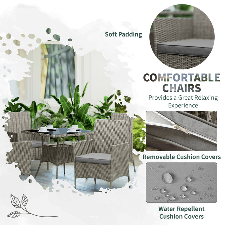 Five-Pieces Rattan Dining Set - Light Grey