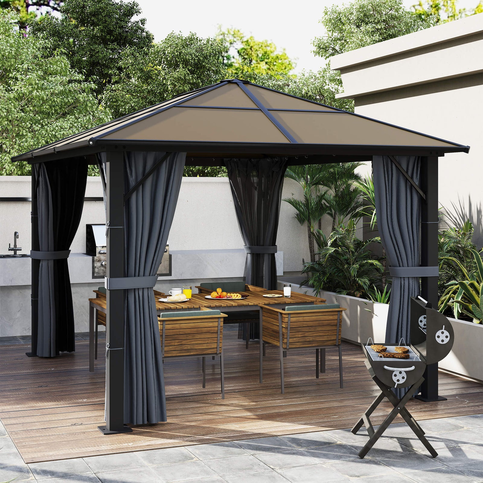 3m x 3m Hardtop Metal Frame Mesh Draped Gazebo Black