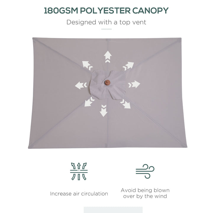 Outsunny 2m x 1.5m Garden Parasol Umbrella with Tilting Sunshade Canopy, Outdoor Market Table Umbrella with Wood and Bamboo Frame, Grey