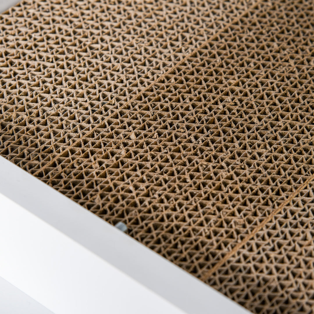 MCL Wooden Cat Litter Box Enclosure & House with Nightstand/End Table Design, Scratcher, & Magnetic Doors, White