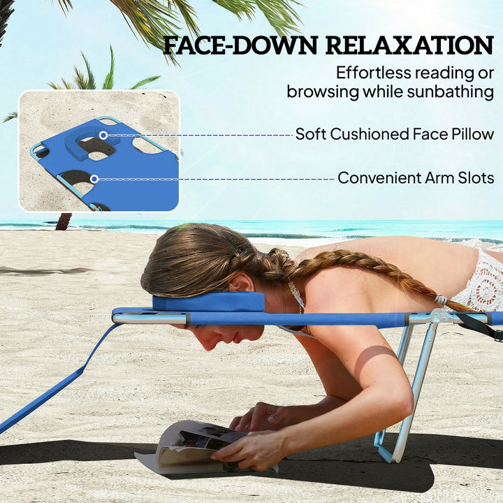 5-Position Adjustable Sun Loungers Set of 2 with Reading Hole and Side