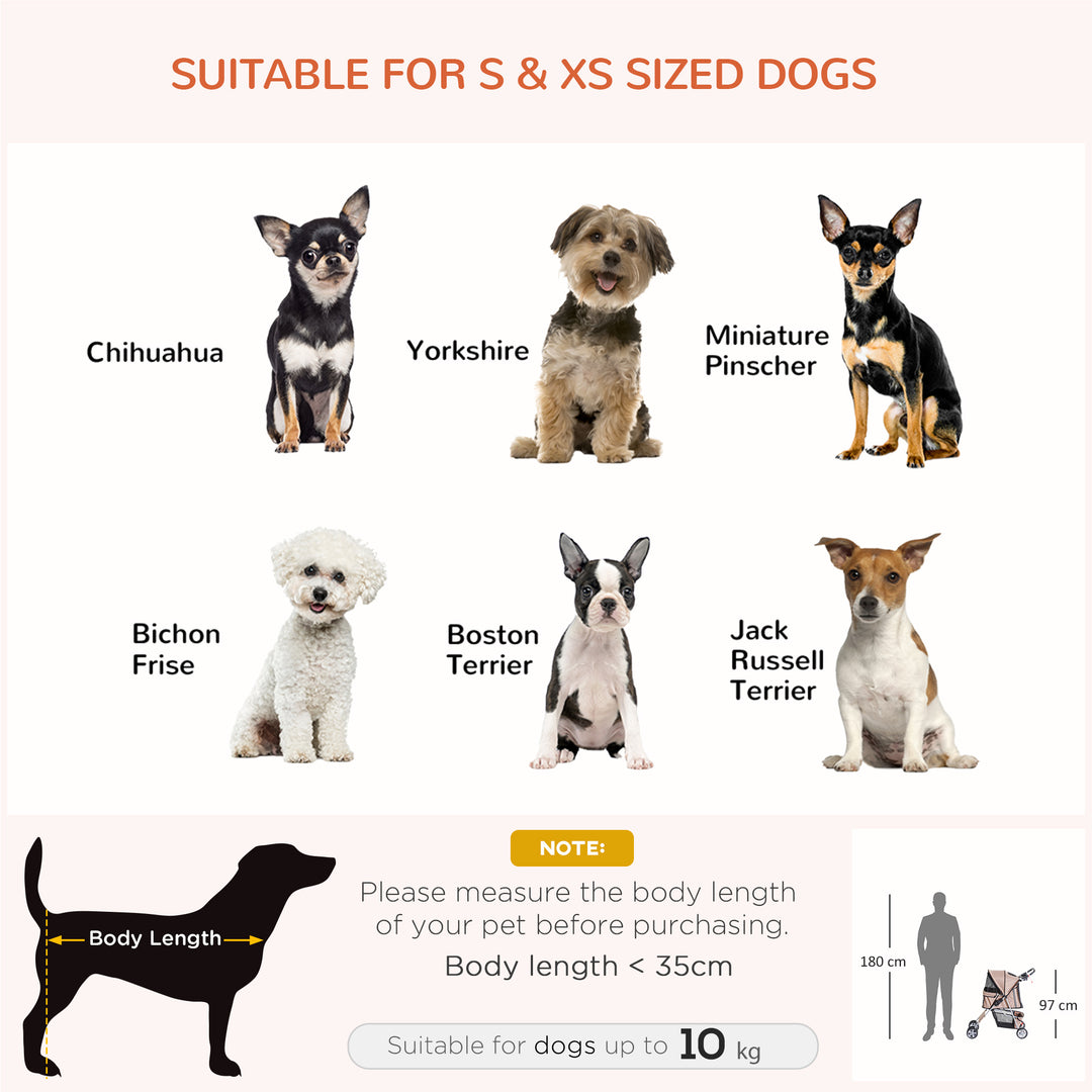 Dog Stroller with Rain Cover for Small Miniature Dogs, Folding Pet Pram with Cup Holder, Storage Basket, Reflective Strips, Brown