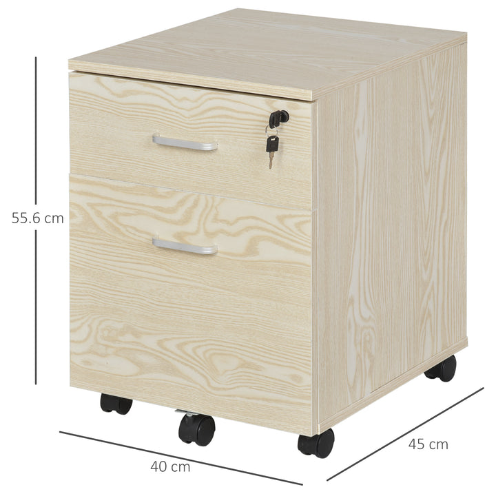 2-Drawer Locking Office Filing Cabinet w/ 5 Wheels Rolling Storage Hanging A4 Cupboard Home Organisation, Oak Wood Grain