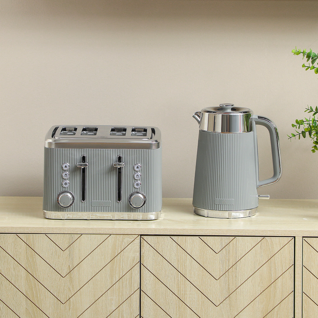 Electric Kettle and Toaster Set, 3000W 1.7L UK Strix Thermostat Rapid Boil Jug Kettle with Limescale Filter, Cool Touch Body, 4 Slice Toaster with 7 Browning Controls, Crumb Tray, Tan