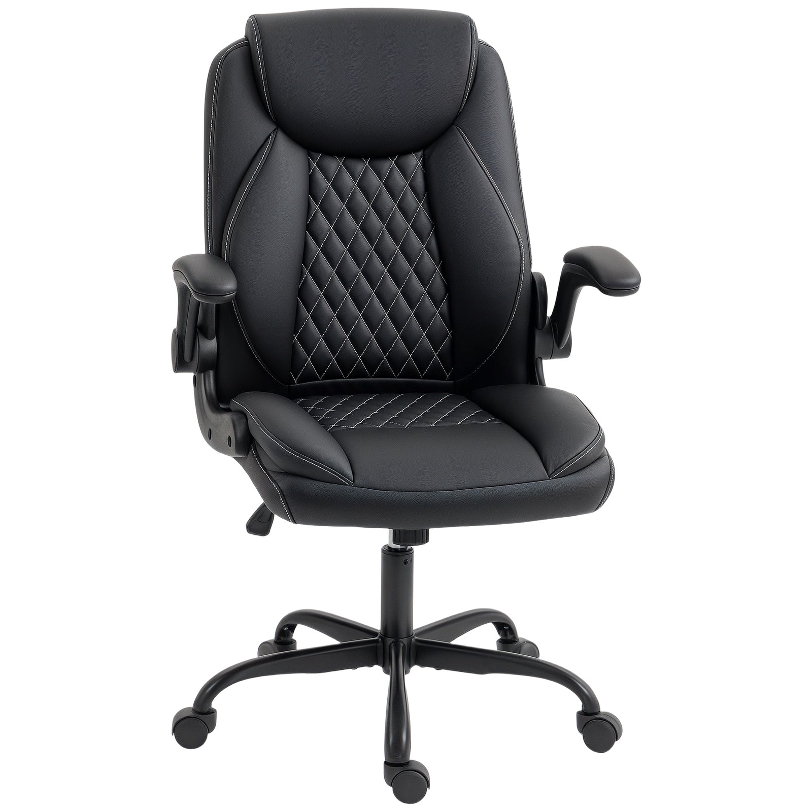Faux Leather Office Chair. with Flip-Up Armrests - Black
