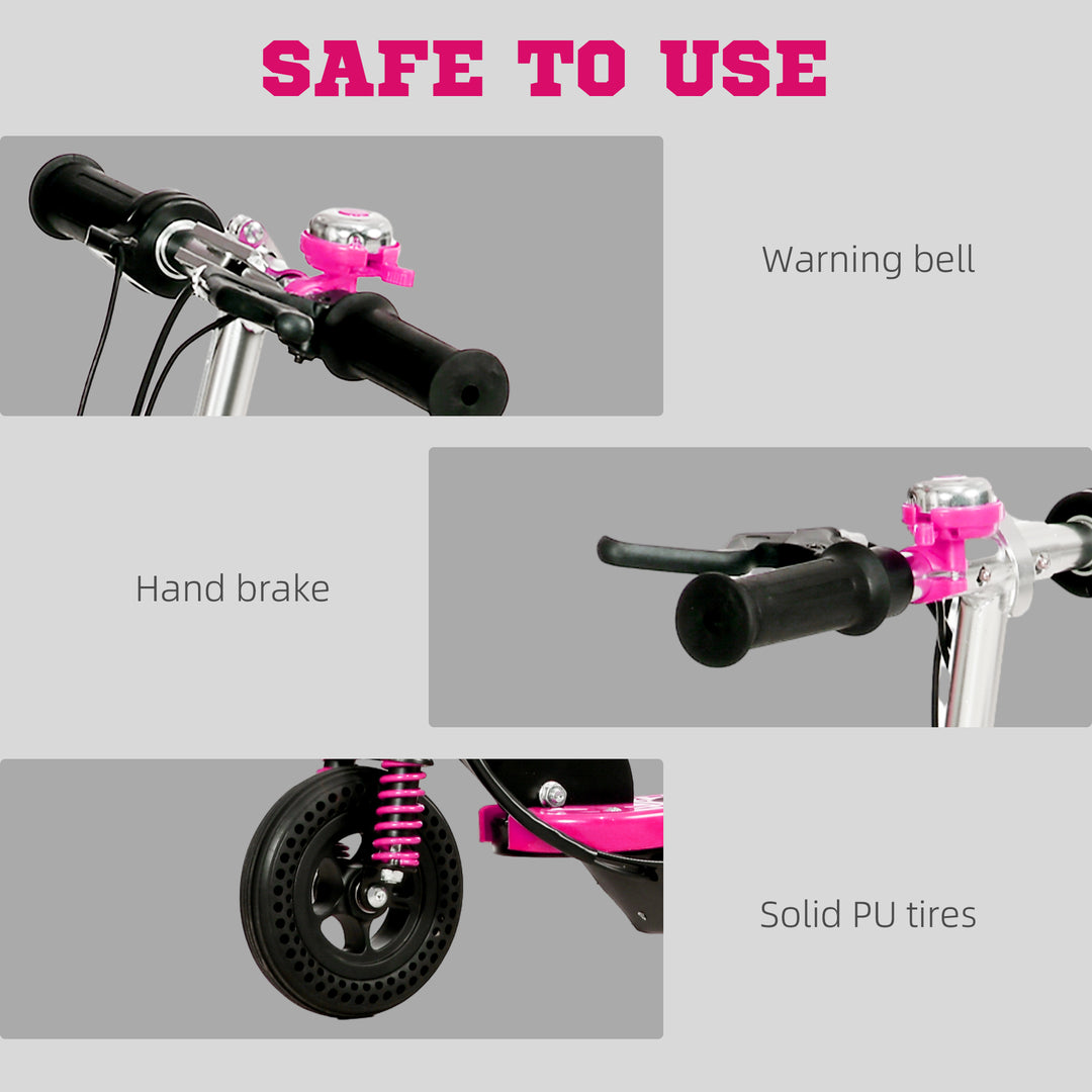 Steel Ride on Powered Scooter, Folding E-Scooter with Warning Bell, 15km/h Maximum Speed, for 6-14 Years Old, Pink