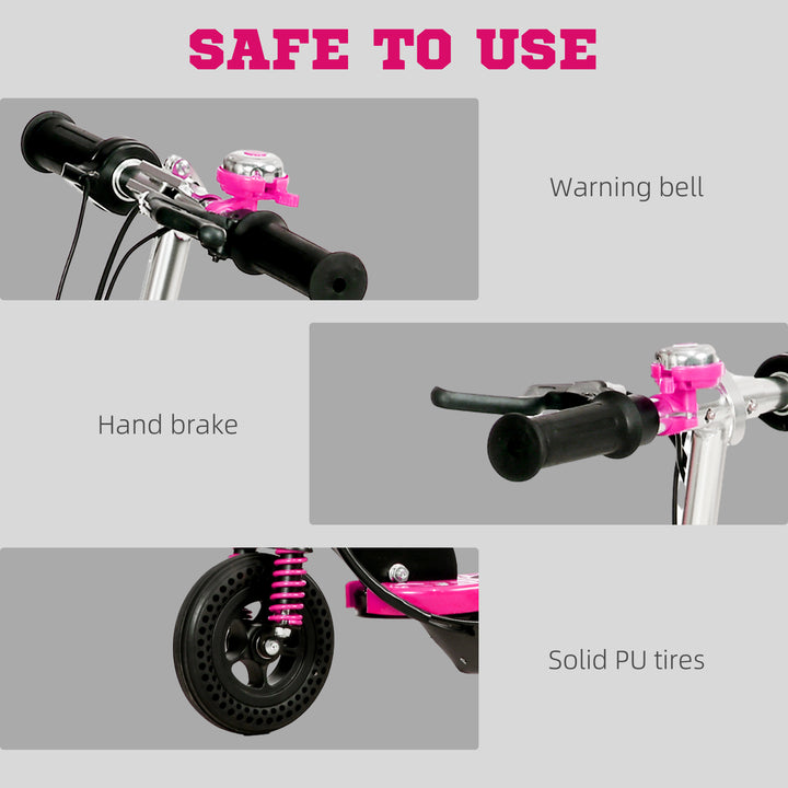 Steel Ride on Powered Scooter, Folding E-Scooter with Warning Bell, 15km/h Maximum Speed, for 6-14 Years Old, Pink