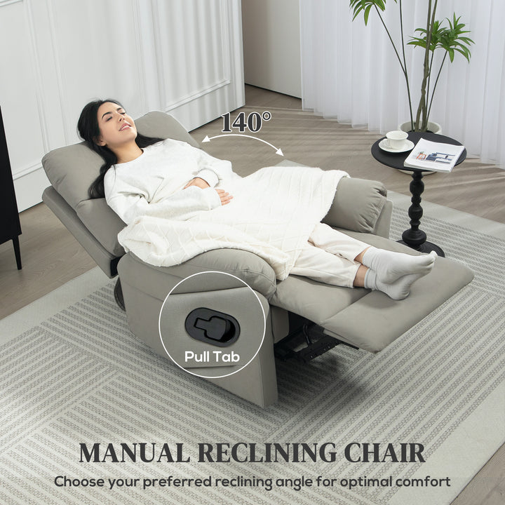 140° Manual Reclining Armchair, with Footrest - Grey