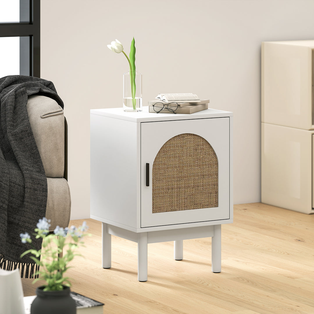 Rattan Bedside Table for Bedroom - White