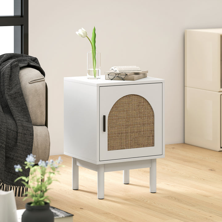 Rattan Bedside Table for Bedroom - White