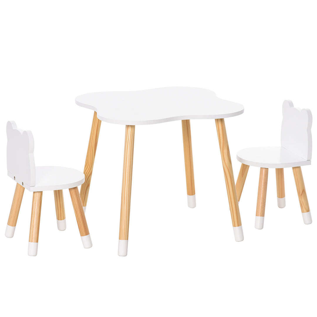 MCL 3-Piece Kids Table and Chair Set with 2 Bear-Shaped Chairs, for Ages 1-4 Years, White