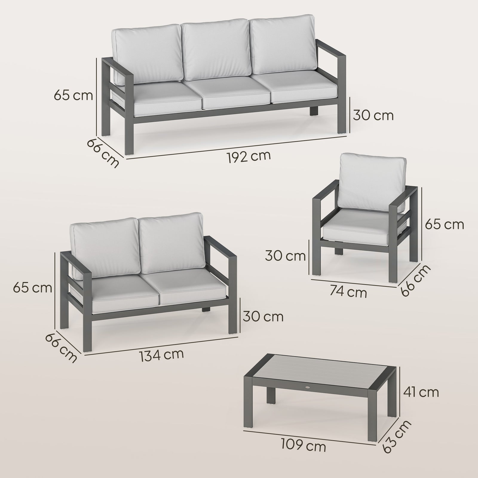 5 Pieces Aluminium Garden Furniture Set with Olefin Cushions, Extra De
