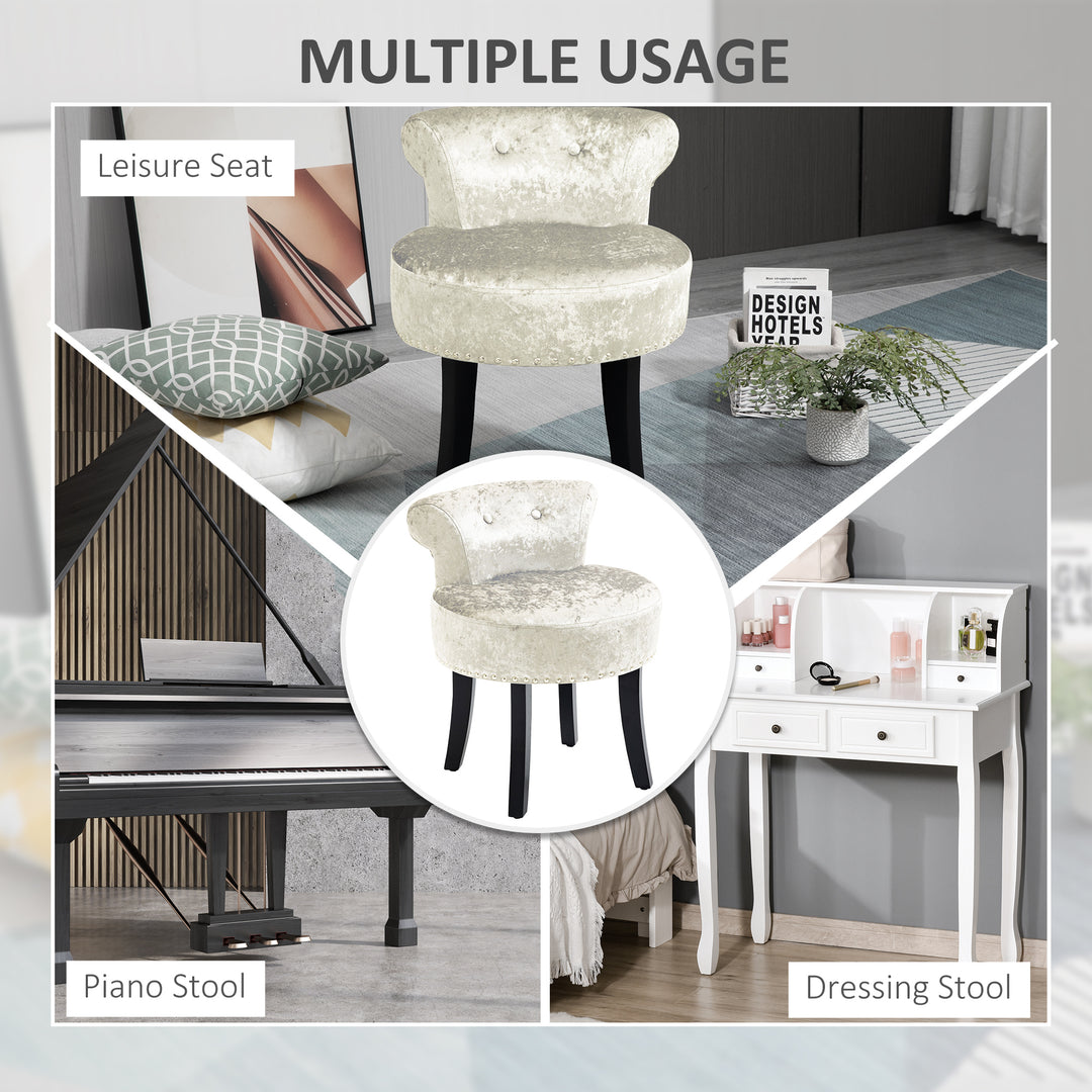 Dressing Table Stool with Rubber Wood Legs, Ice Velvet Vanity Stool for Living Room Bedroom, Beige