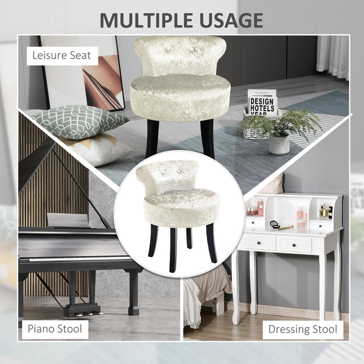Dressing Table Stool with Rubber Wood Legs, Ice Velvet Vanity Stool for Living Room Bedroom, Beige