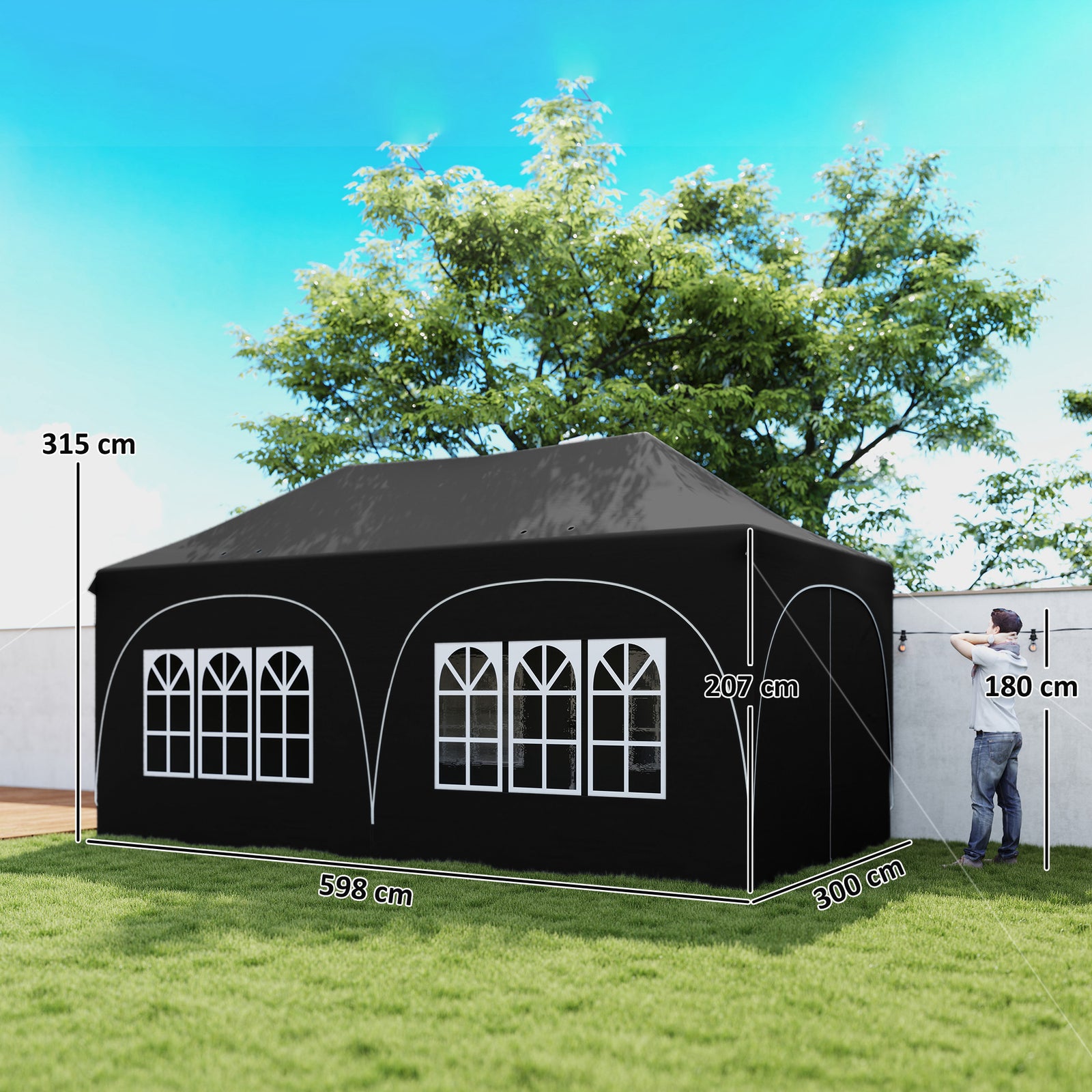 3 x 6m Pop Up Gazebo Shelter with Sides, 6 Sandbags, Peak Top Garden P