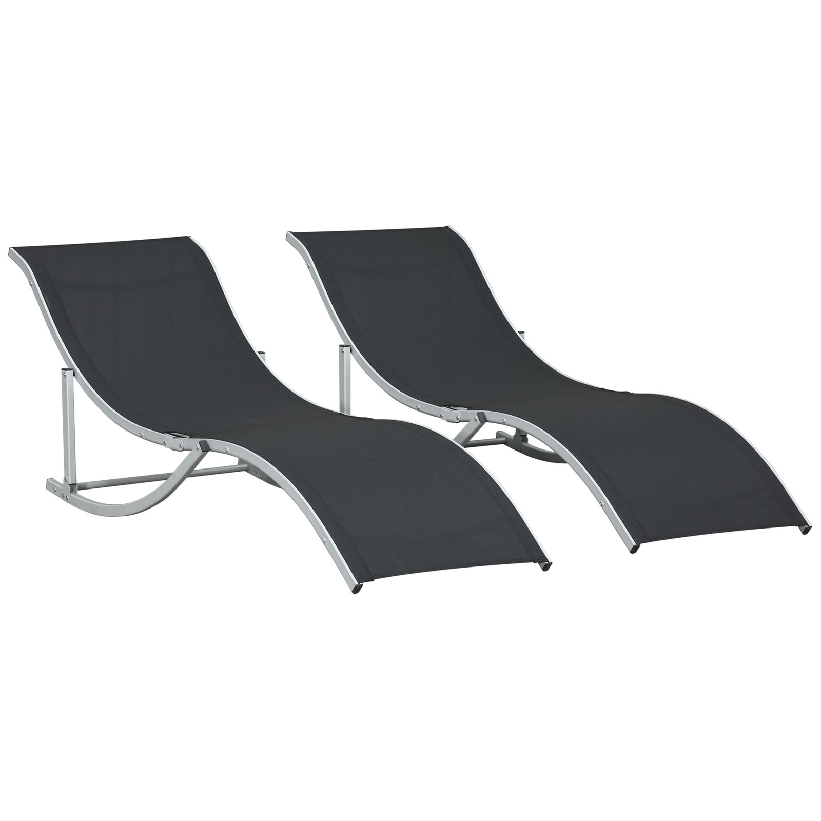 2 Pieces Folding Sun Lounger, S-shaped Lounge Chairs Reclining Sleeping Bed with Aluminium Frame