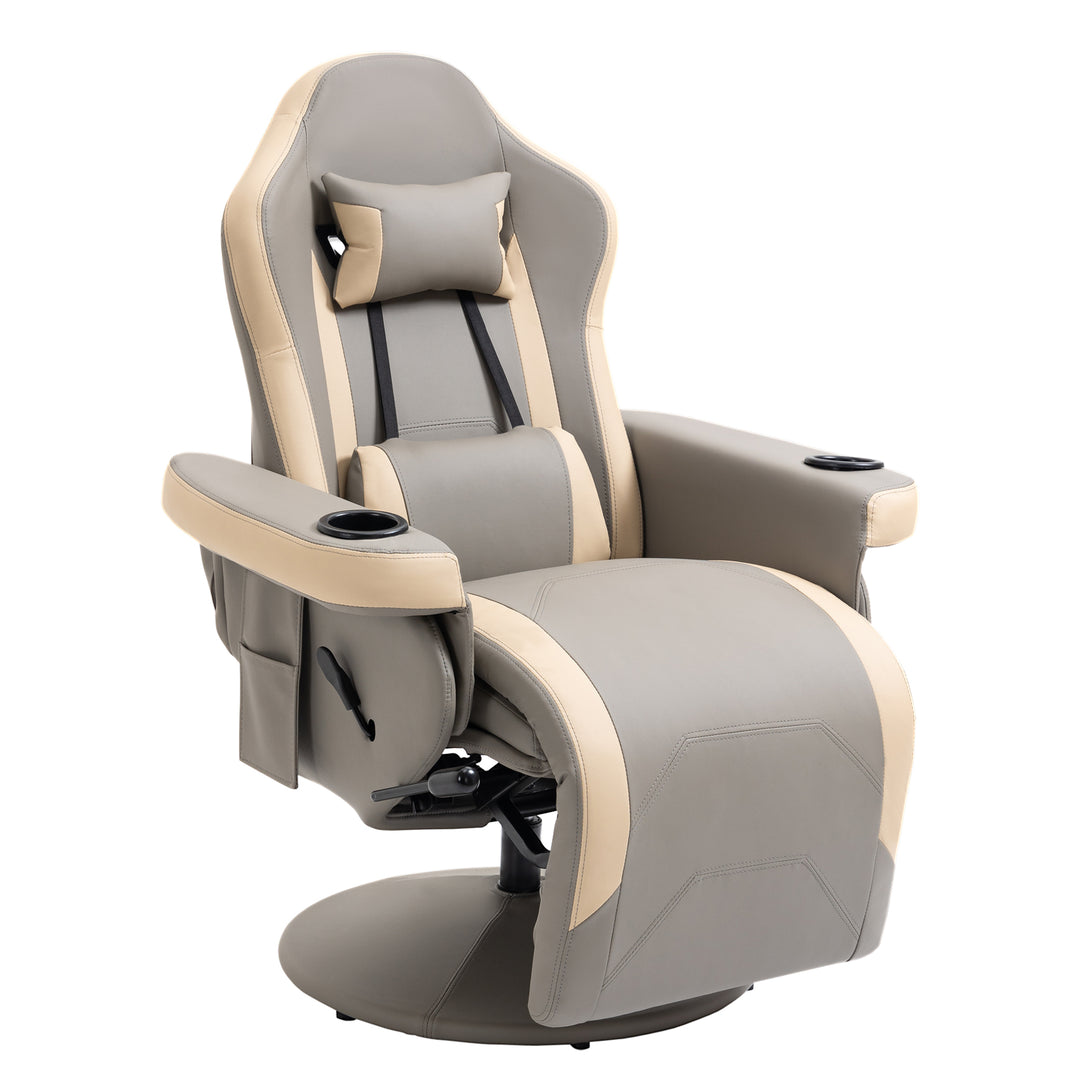 Manual Recliner Armchair PU Leather Lounge Chair w/ Adjustable Leg Rest, 135° Reclining Function, 360° Swivel, Grey