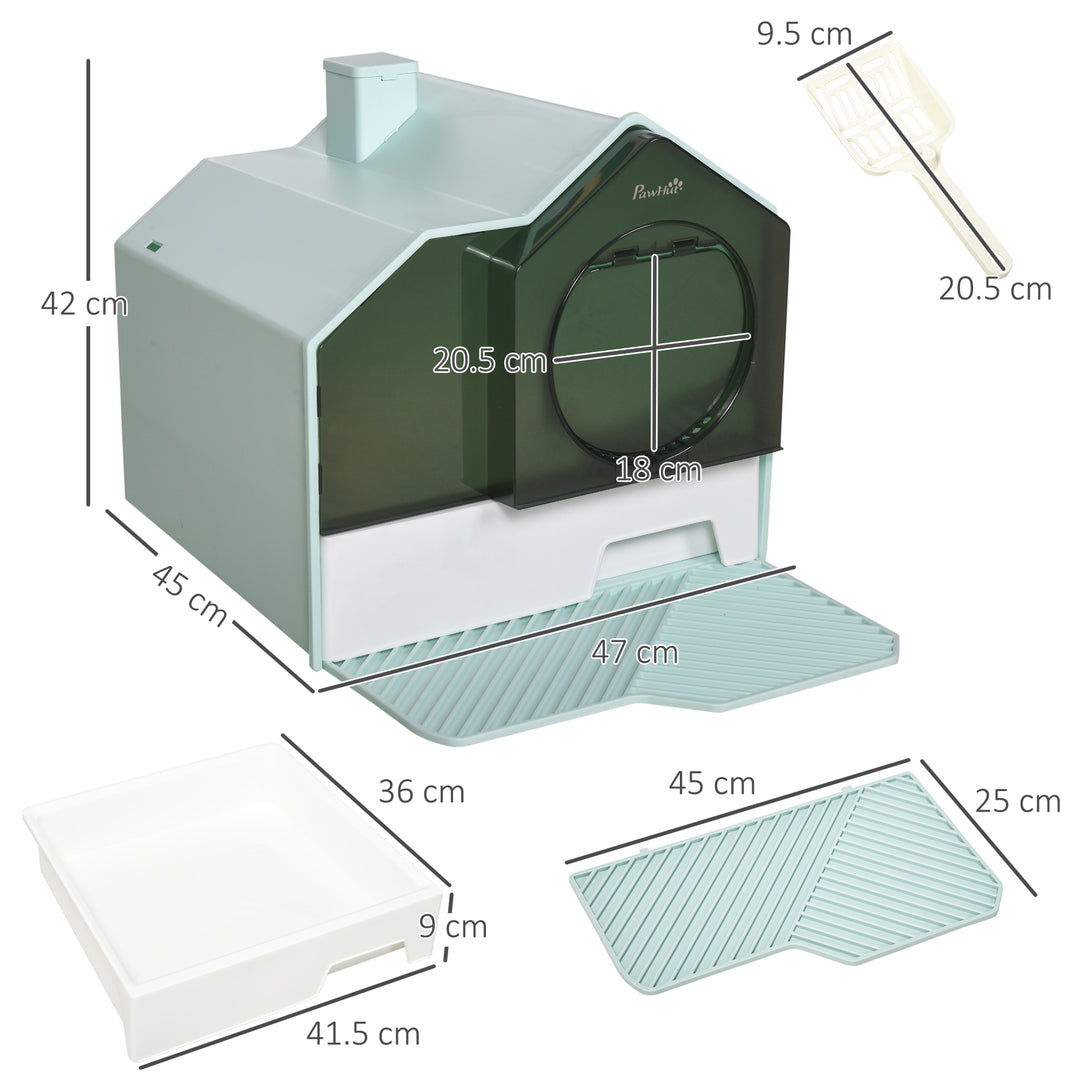 Hooded Cat Litter Tray w/ Scoop Light Blue