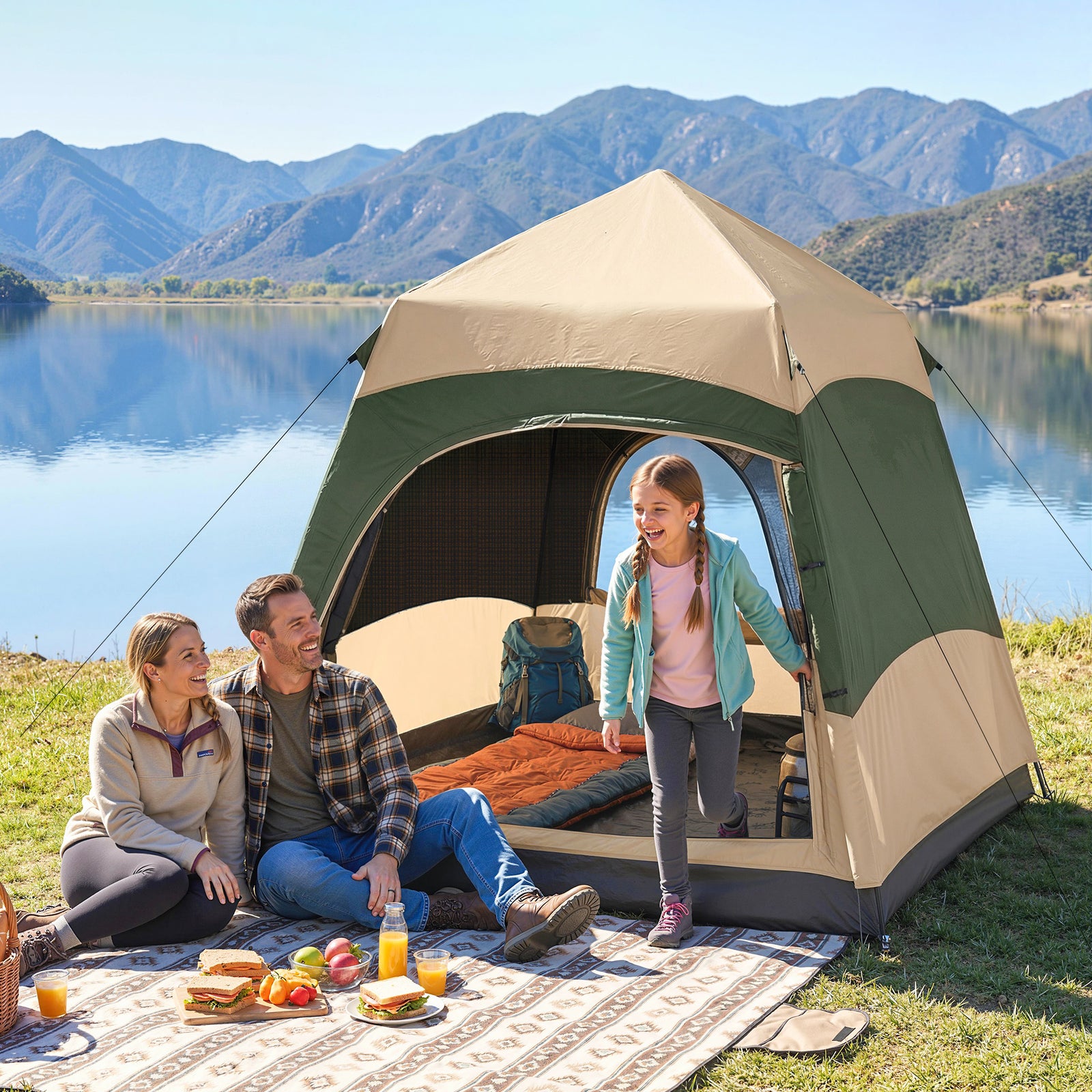 Double Layer Instant Pop Up Tent with Rainfly, Portable Camping Shelte