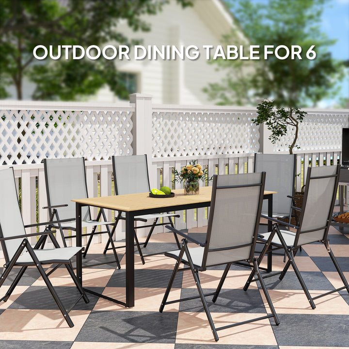 Garden Table for 6 People, 175 x 78 x 75 cm Rectangle Outdoor Dining Table with Slatted Top, Metal Frame, for Balcony, Deck, Teak