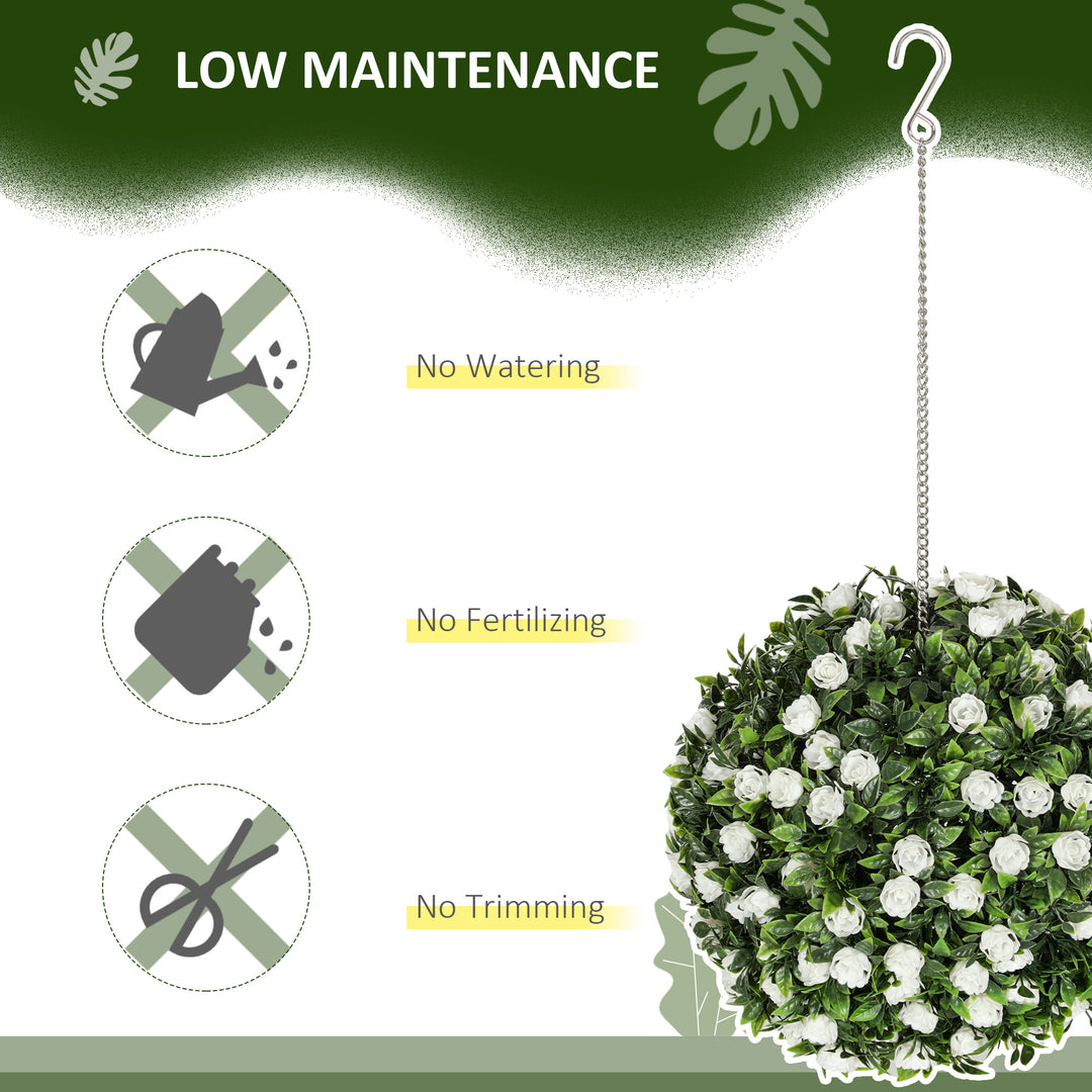 Set of 2 Decorative Artificial Plants, UV-protected Artificial Plant Topiary Rose Balls, Fake Plants for Home Indoor outdoor Decor, 28cm, White