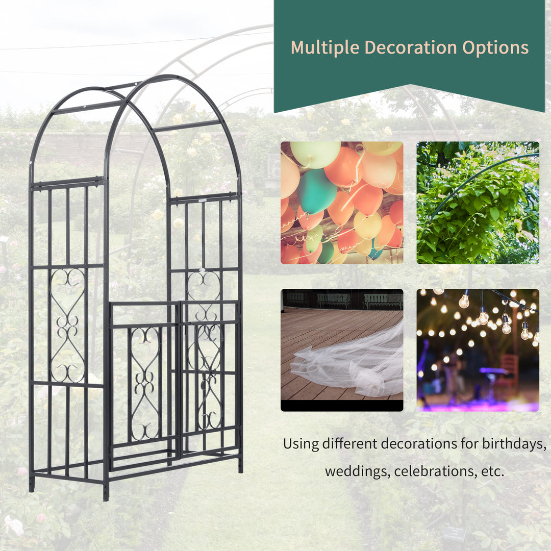 Outdoor Garden Arch with Double Gates, Metal Garden Arbor for Climbing Plants, Roses, Vines, Wedding Arch for Outdoor, 114L x 50W x 206H cm, Dark Grey