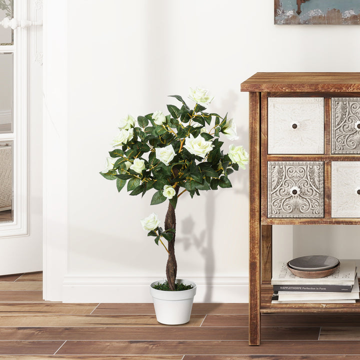 MCL Artificial Plants White Rose Floral in Pot, Fake Plants for Home Indoor Decor, 90cm