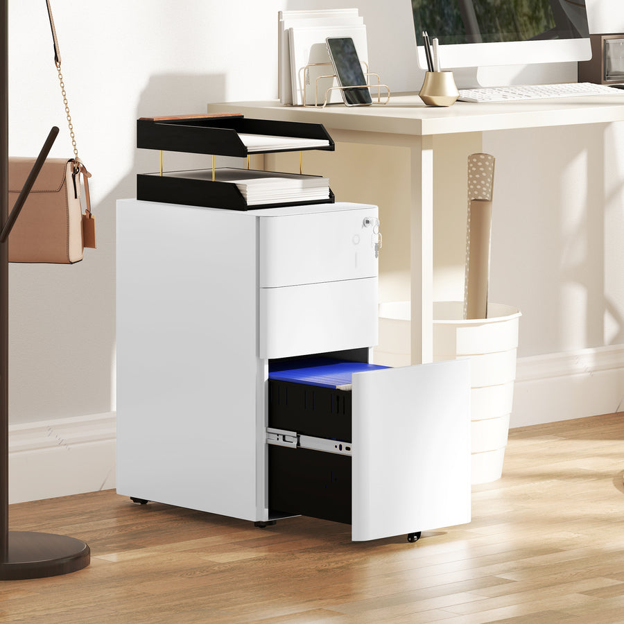 3-Drawer Steel Filing Cabinet with Lock - White